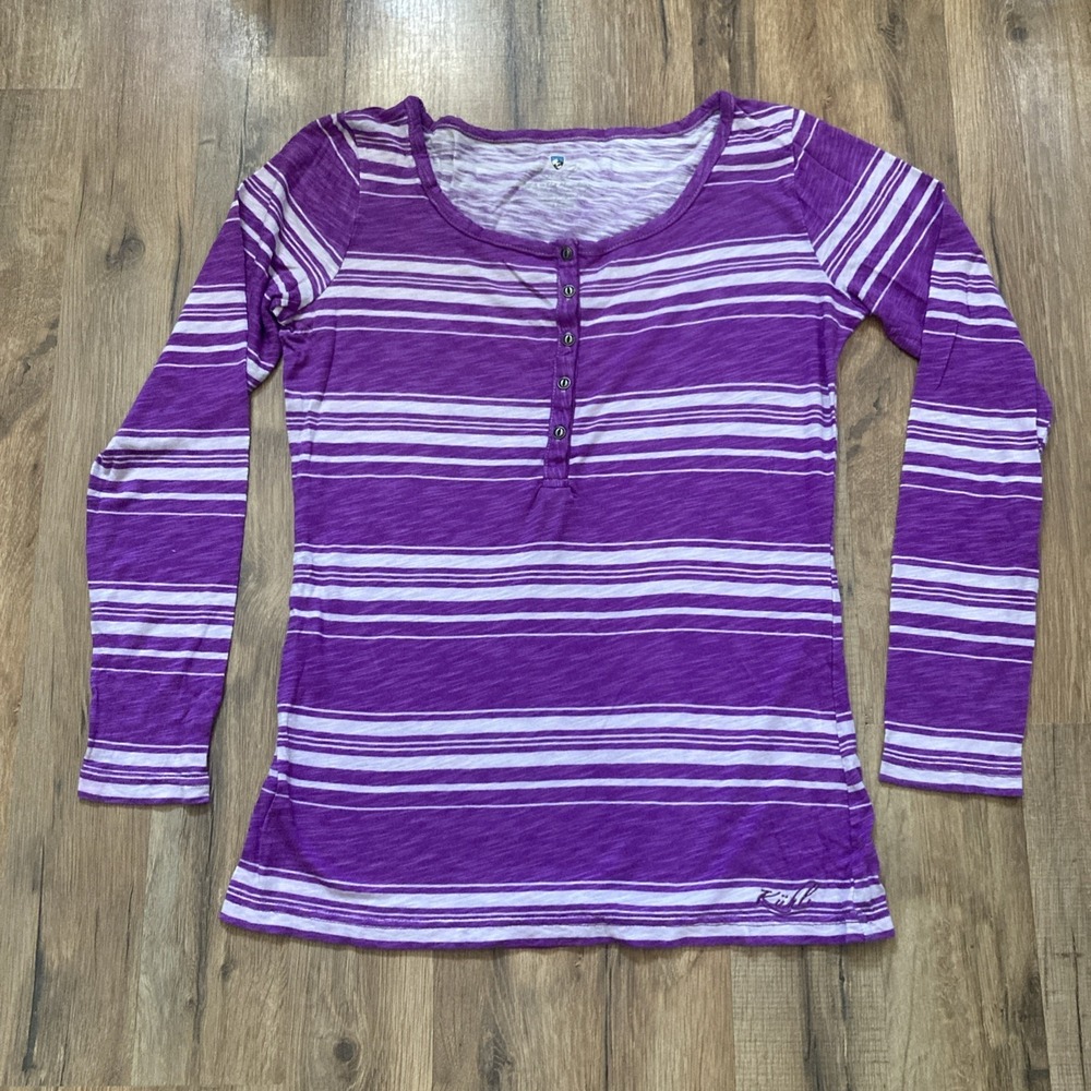 Kuhl Shirt Women's Size Small Purple Striped Henley Cotton Blend Gorpcore